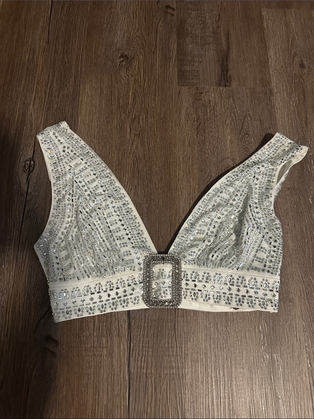 12th Tribe White Embellished Crystal Crop Top